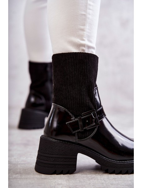 Moteriški šilti batai ant stambaus kulno, juodi marinalai