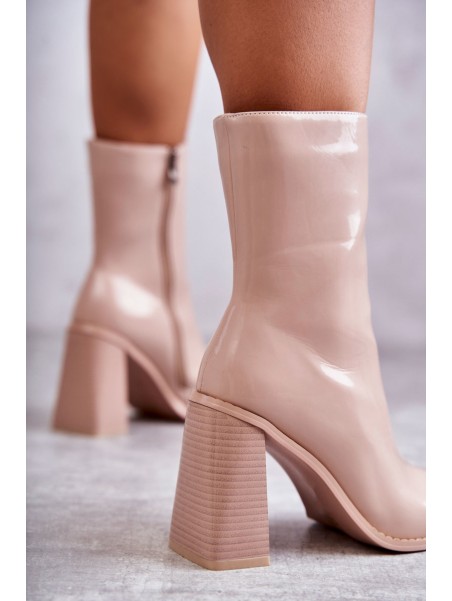 Women's Patent Leather Boots Beige Margit