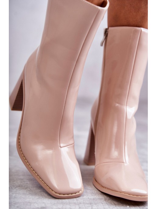 Women's Patent Leather Boots Beige Margit Women's Patent Leather Boots Beige Margit