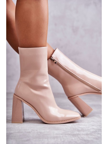 Women's Patent Leather Boots Beige Margit