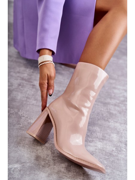 Women's Patent Leather Boots Beige Margit