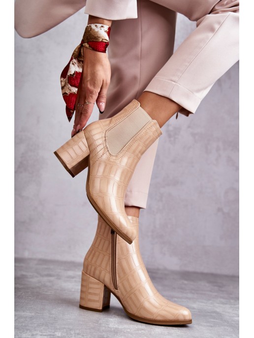 Snake Leather Booties La.Fi 260038BE-XC Beige