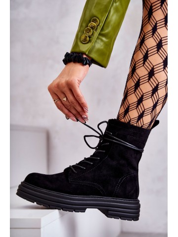 Women's Suede Boots Tied Black Afra 2