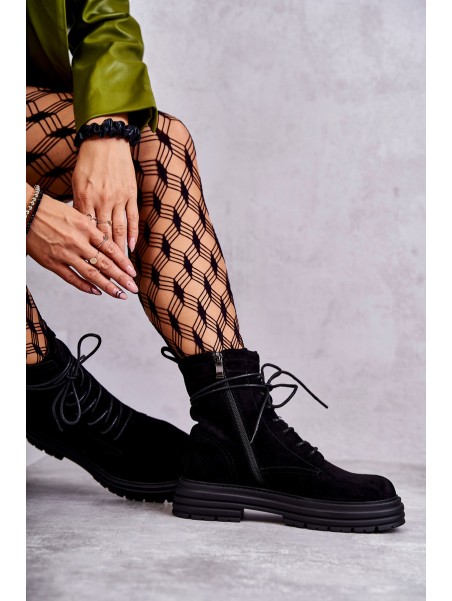 Moteriški zomšiniai batai, surišti juodai Afra