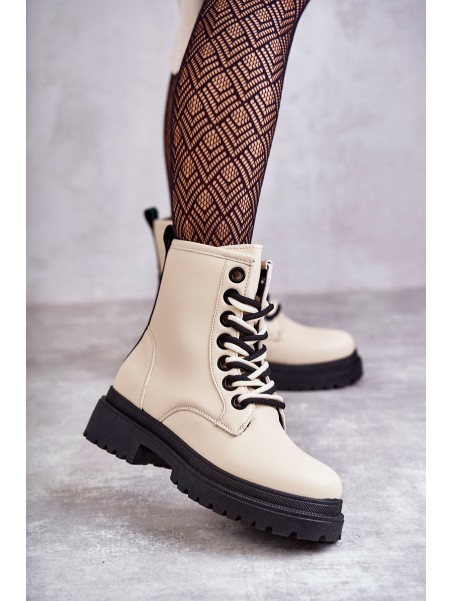 Women's Leather Boots Workers Light Beige Denila