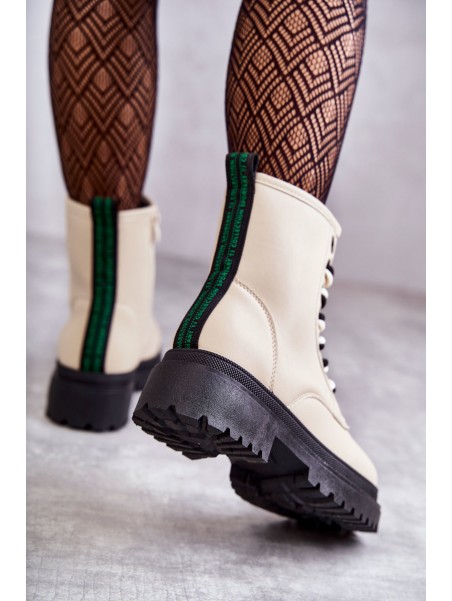 Women's Leather Boots Workers Light Beige Denila