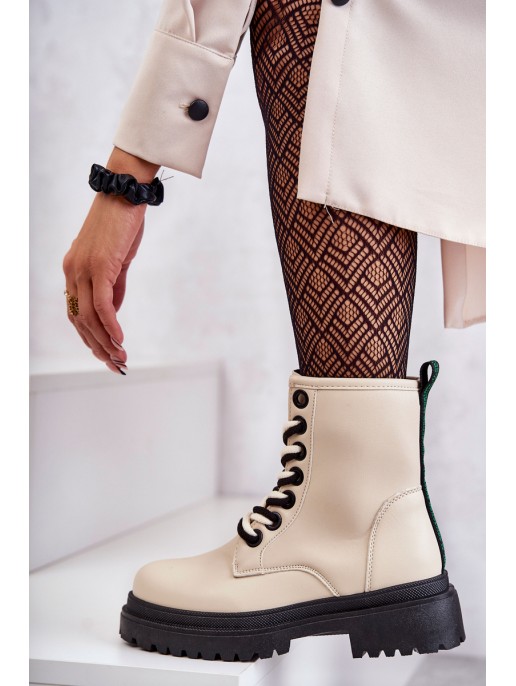 Women's Leather Boots Workers Light Beige Denila Women's Leather Boots Workers Light Beige Denila