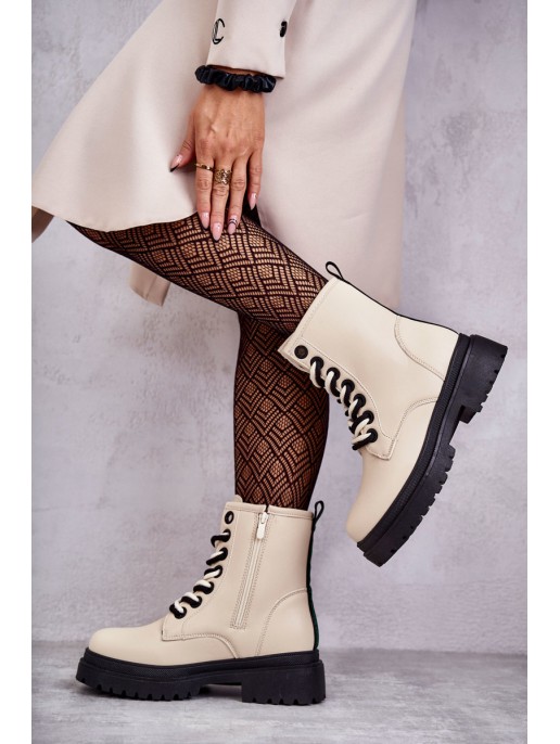 Women's Leather Boots Workers Light Beige Denila Women's Leather Boots Workers Light Beige Denila