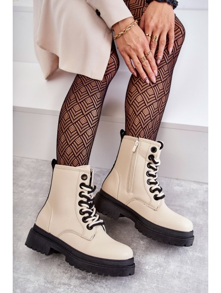 Women's Leather Boots Workers Light Beige Denila