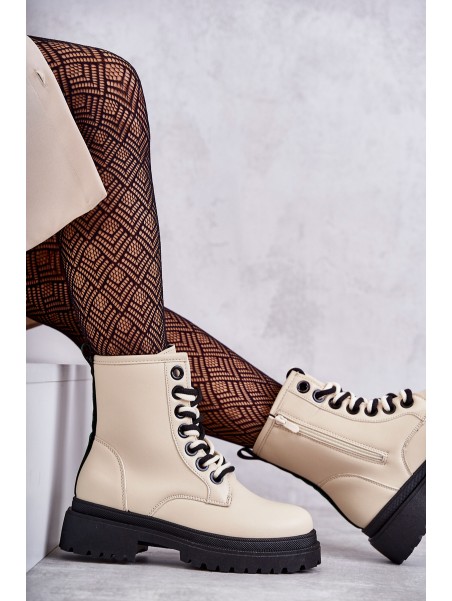 Women's Leather Boots Workers Light Beige Denila