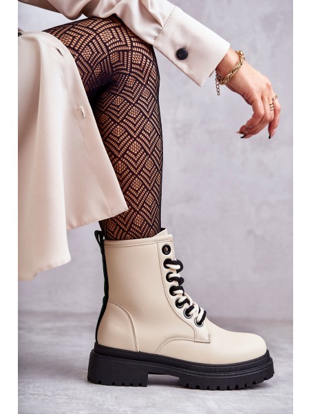 Women's Leather Boots Workers Light Beige Denila