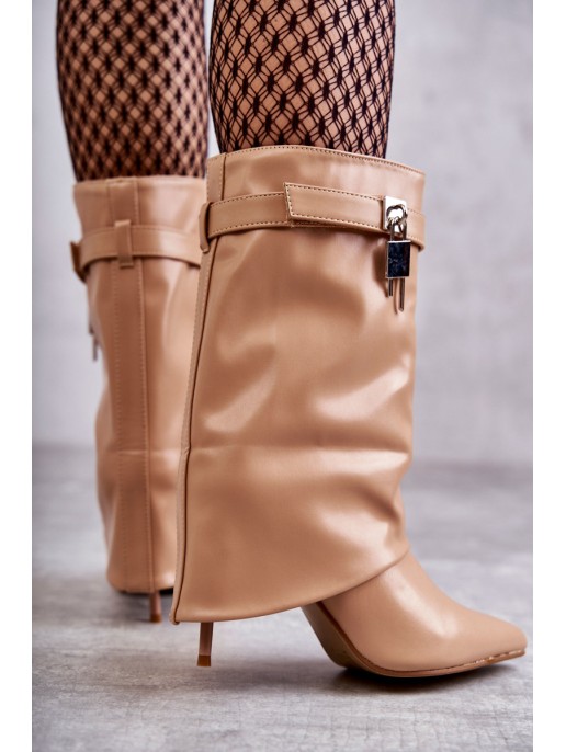 Leather Slip-On Boots On A High Heel beige Steffi