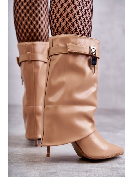 Leather Slip-On Boots On A High Heel beige Steffi