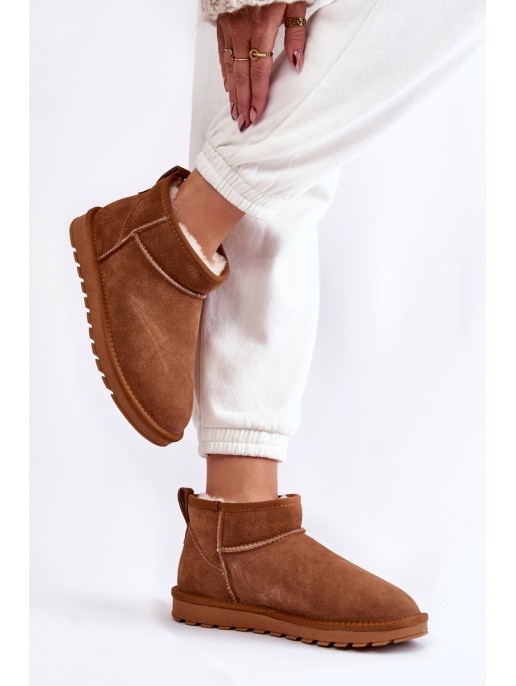 Women's Suede Low Snow Boots Camel Shelie