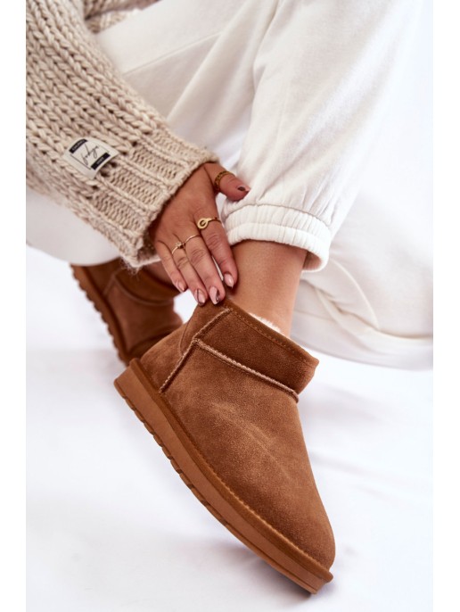 Women's Suede Low Snow Boots Camel Shelie