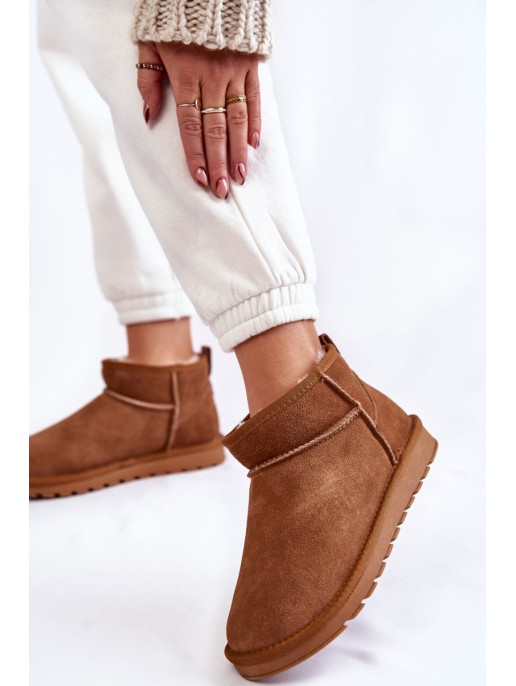 Women's Suede Low Snow Boots Camel Shelie
