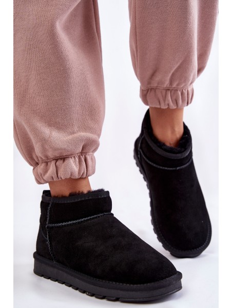Women's Suede Low Snow Boots Black Shelie
