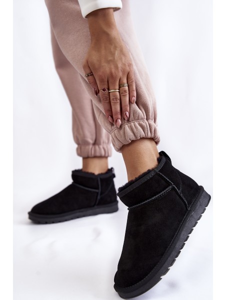 Women's Suede Low Snow Boots Black Shelie