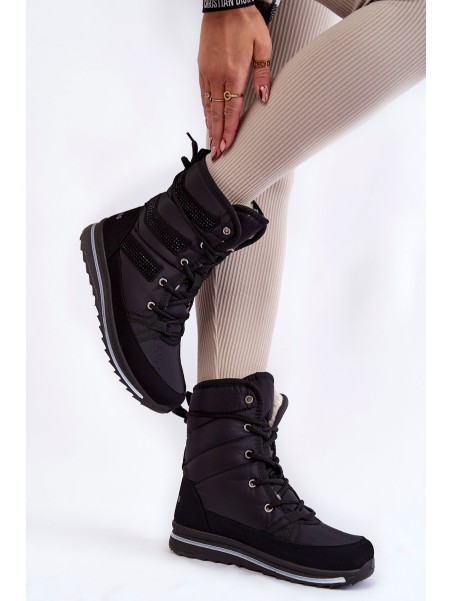 Women's Lace-up Snow Boots Progress PROGJ-22-134 Black