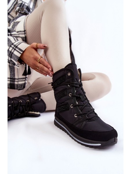 Women's Lace-up Snow Boots Progress PROGJ-22-134 Black