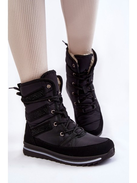 Women's Lace-up Snow Boots Progress PROGJ-22-134 Black