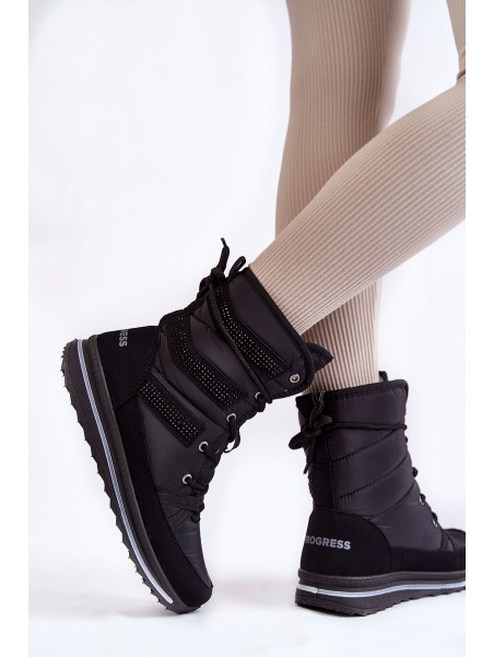 Women's Lace-up Snow Boots Progress PROGJ-22-134 Black