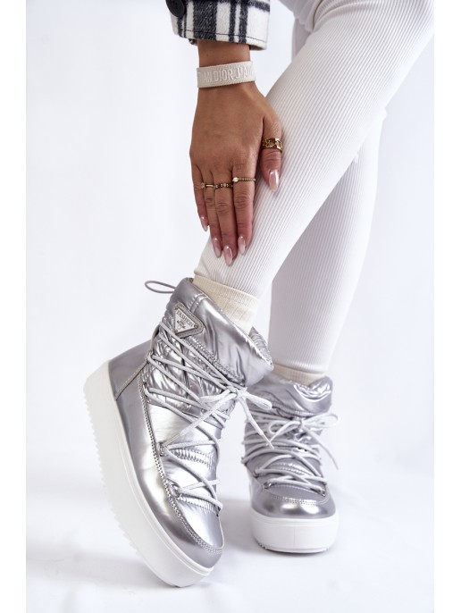Women's Fashionable Lace-up Snow Boots Silver Carrios