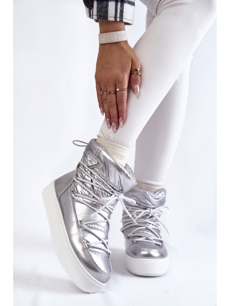 Women's Fashionable Lace-up Snow Boots Silver Carrios