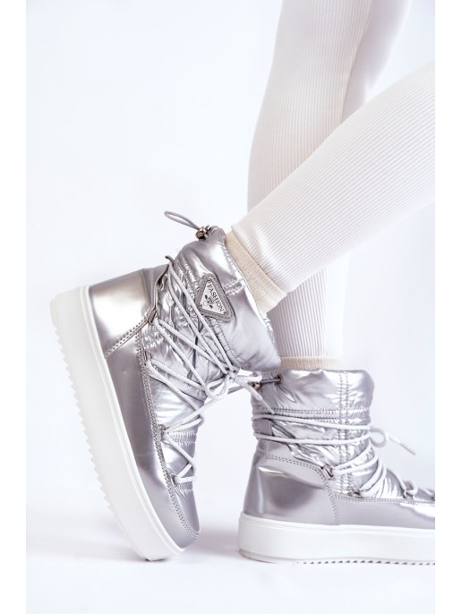 Women's Fashionable Lace-up Snow Boots Silver Carrios