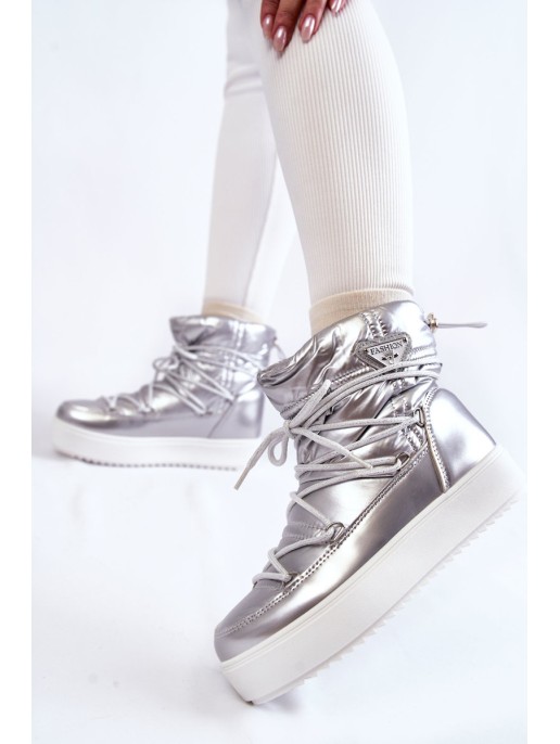 Women's Fashionable Lace-up Snow Boots Silver Carrios