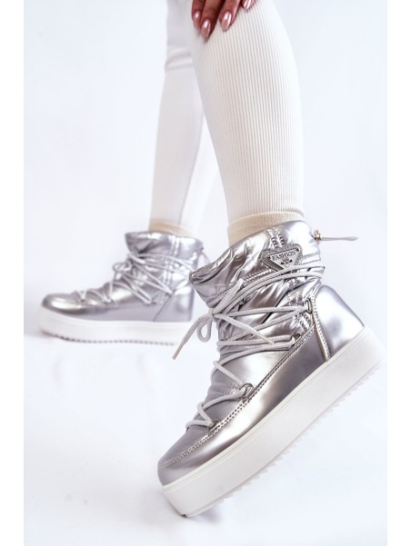 Women's Fashionable Lace-up Snow Boots Silver Carrios