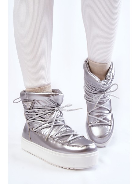 Women's Fashionable Lace-up Snow Boots Silver Carrios