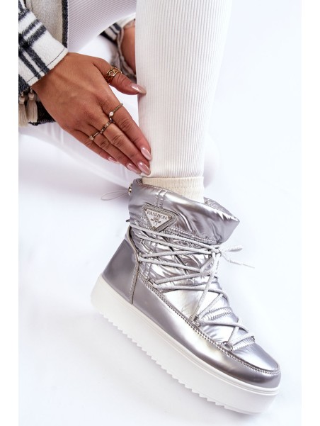Women's Fashionable Lace-up Snow Boots Silver Carrios
