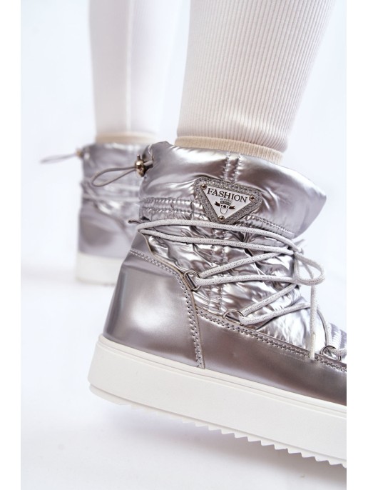 Women's Fashionable Lace-up Snow Boots Silver Carrios