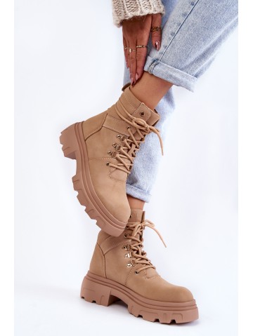 Leather Warm Lace-up Boots Beige Merisha 2