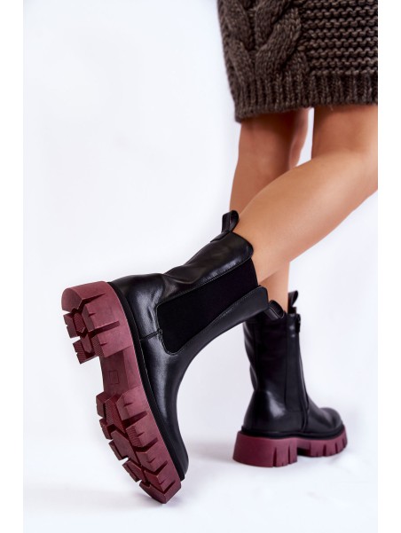 Women's Worker Boots On The Platform Black and burgundy Aliana