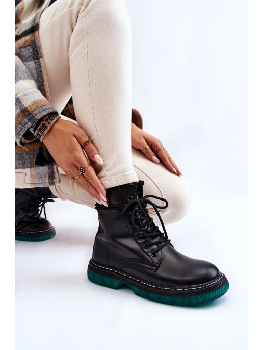 Women's Lace Up Boots With Green Sole Black Trinah