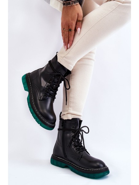 Women's Lace Up Boots With Green Sole Black Trinah