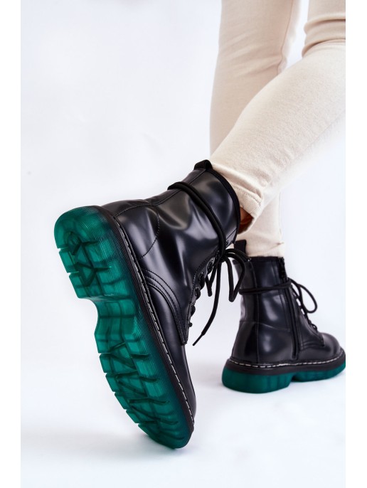 Women's Lace Up Boots With Green Sole Black Trinah