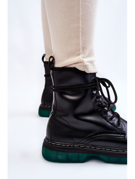Women's Lace Up Boots With Green Sole Black Trinah