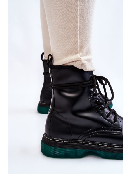 Women's Lace Up Boots With Green Sole Black Trinah