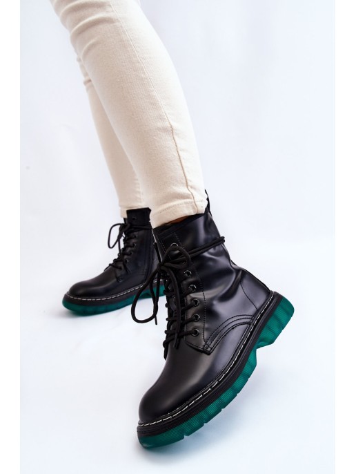 Women's Lace Up Boots With Green Sole Black Trinah