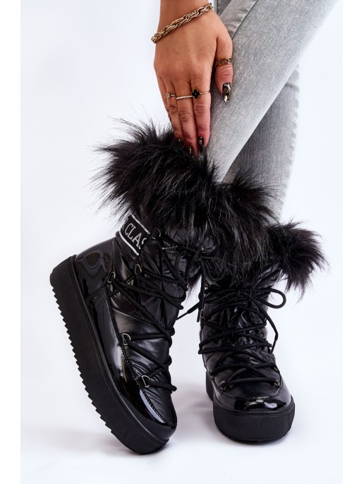 Women's Lace-up Snow Boots Black Santero