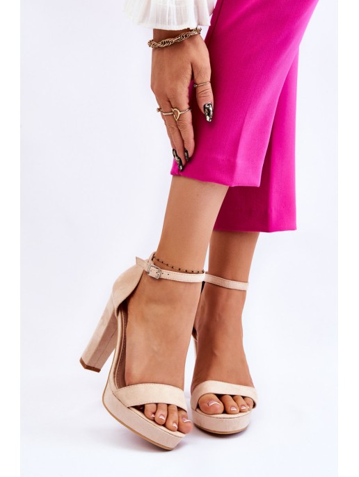 Suede Sandals On Heel Beige Spectacular