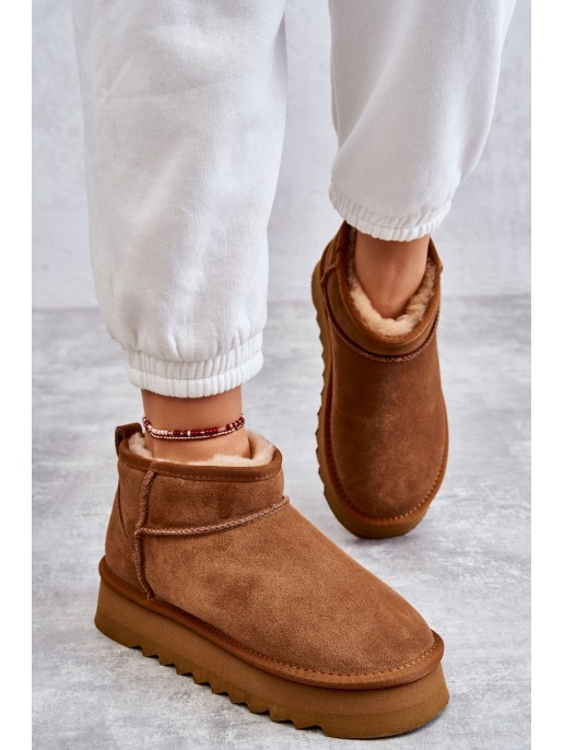 Fashionable Suede Low Snow Boots Camel Nucca