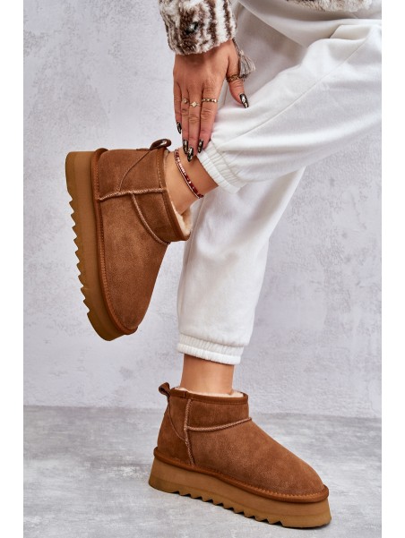 Fashionable Suede Low Snow Boots Camel Nucca