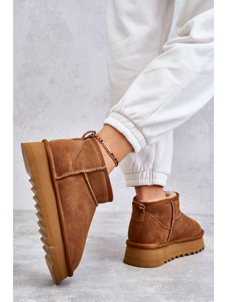 Fashionable Suede Low Snow Boots Camel Nucca