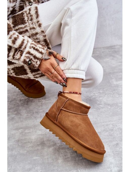 Fashionable Suede Low Snow Boots Camel Nucca