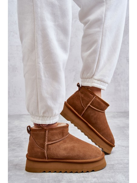 Fashionable Suede Low Snow Boots Camel Nucca