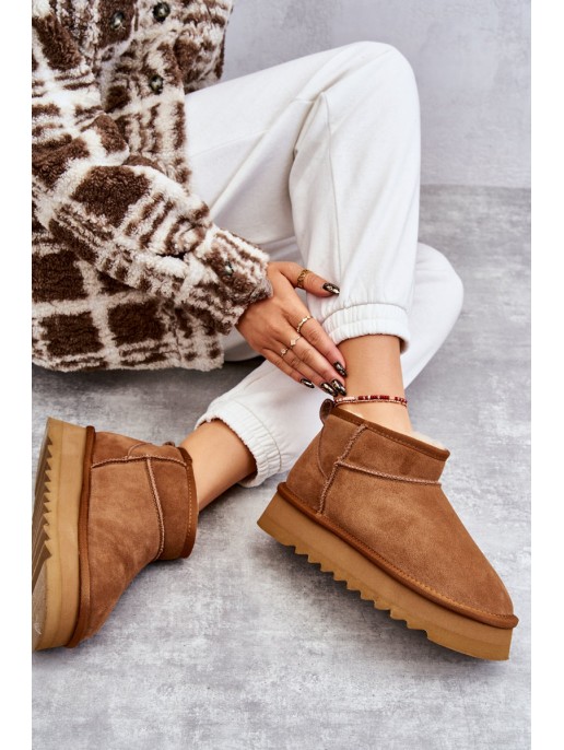 Fashionable Suede Low Snow Boots Camel Nucca
